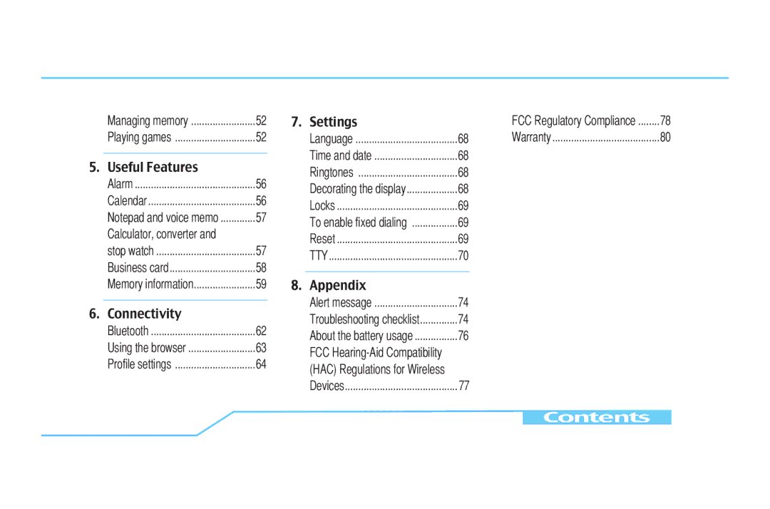 Pantech C610 manual Useful Features, Appendix 