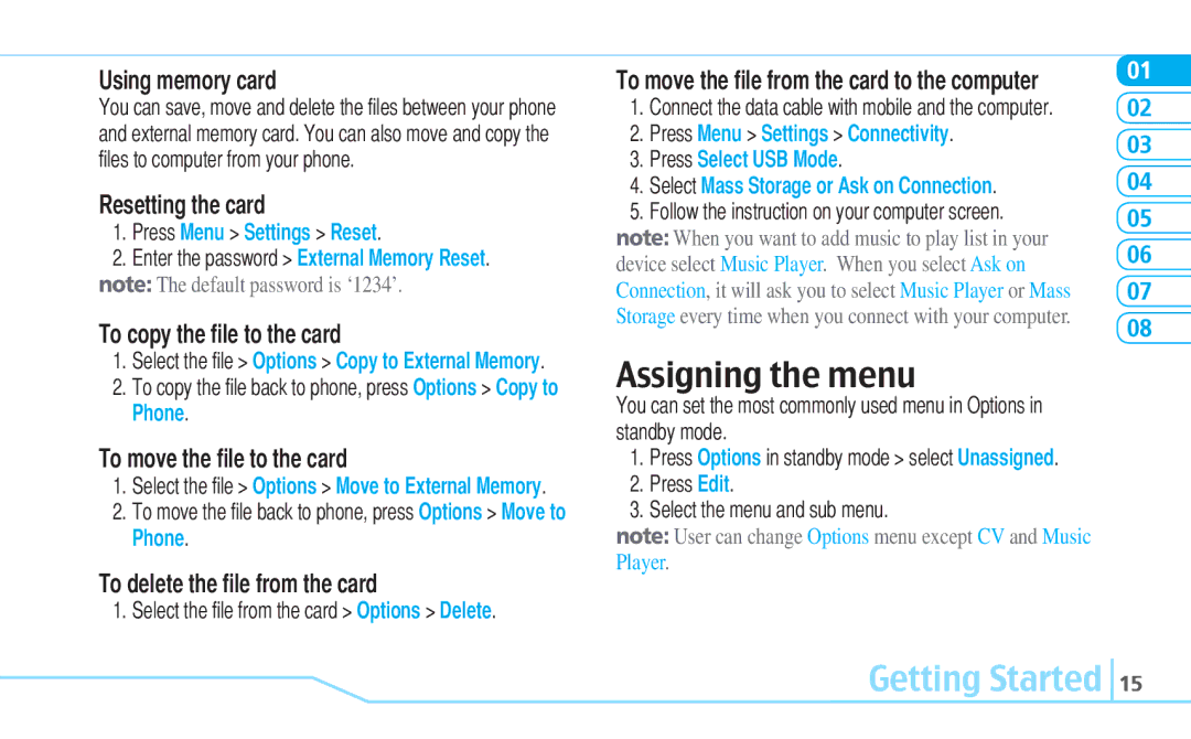 Pantech C630 manual Assigning the menu 