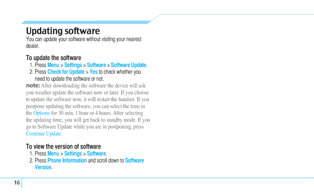 Pantech C630 manual Updating software, To update the software, To view the version of software 
