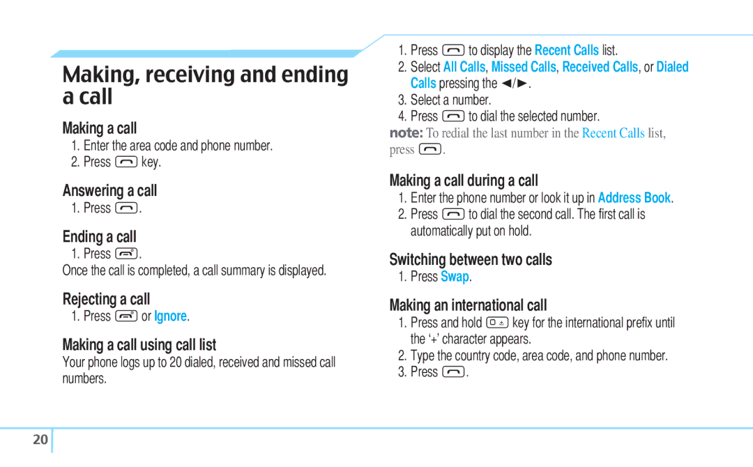 Pantech C630 manual Making, receiving and ending a call 