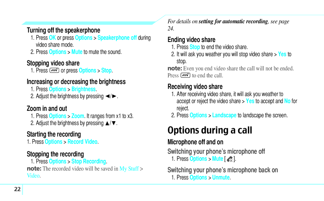 Pantech C630 manual Options during a call 