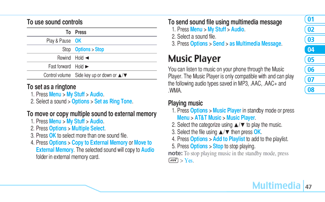 Pantech C630 manual Music Player, To use sound controls, To set as a ringtone, Playing music 