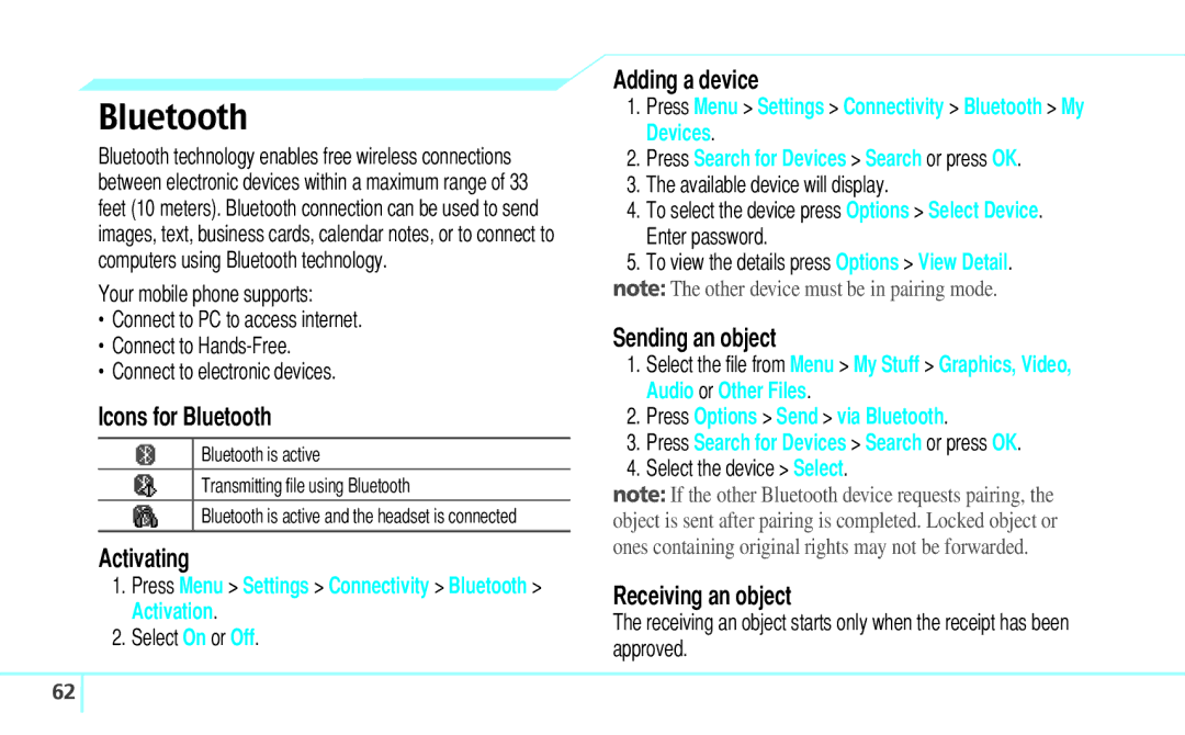 Pantech C630 manual Bluetooth 