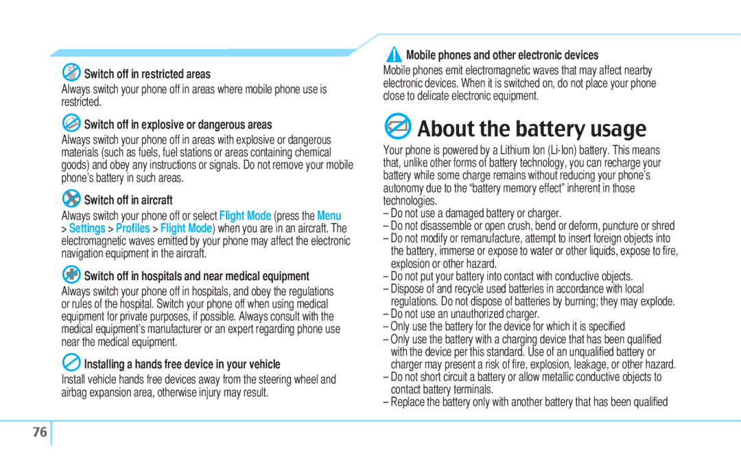 Pantech C630 manual About the battery usage 