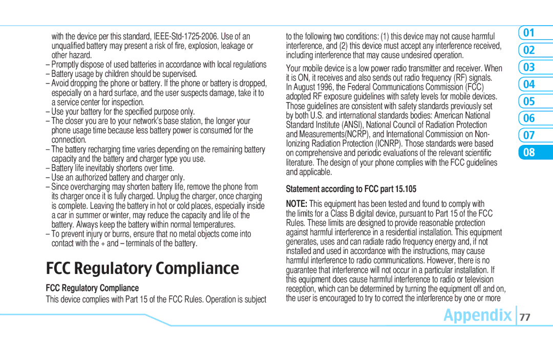 Pantech C630 manual FCC Regulatory Compliance, Statement according to FCC part 