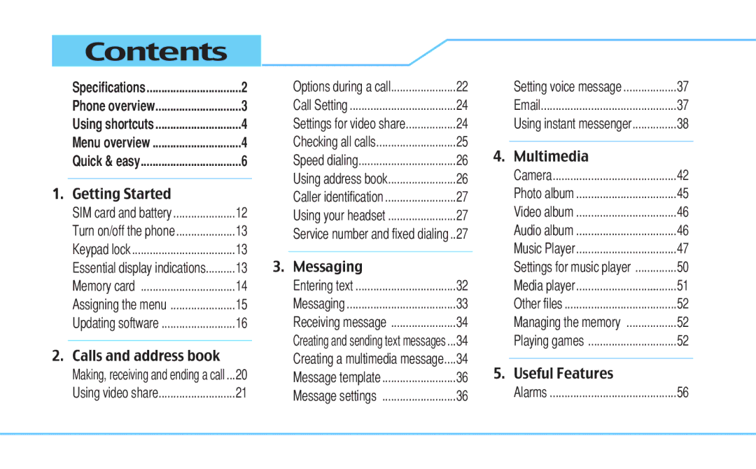 Pantech C630 manual Contents 