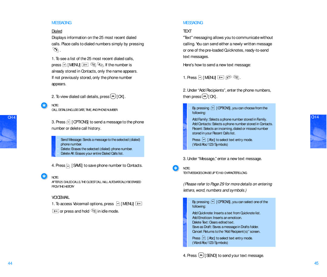 Pantech DM P100 manual Text, Voicemail, Under Message, enter a new text message, Press Send to send your text message 