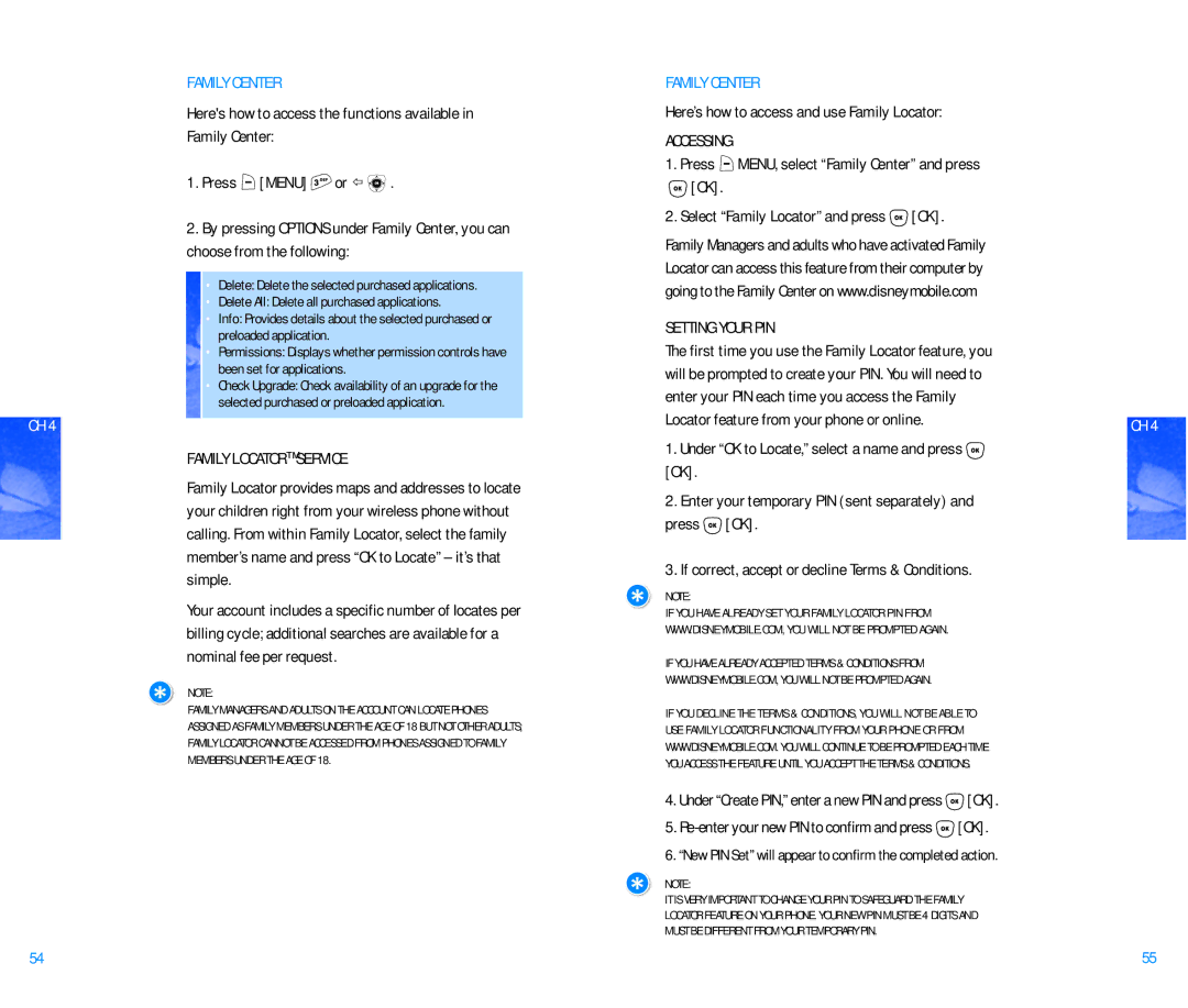 Pantech DM P100 manual Family Locator Service, Here’s how to access and use Family Locator, Accessing, Setting Your PIN 