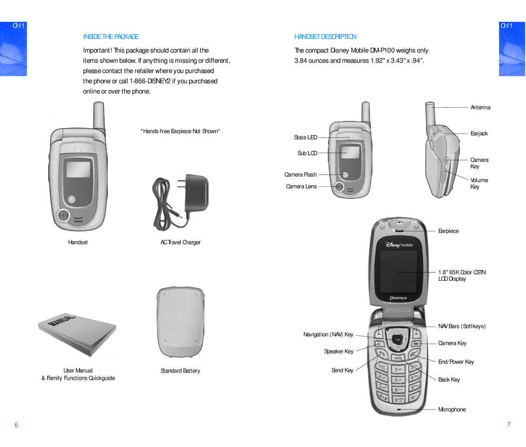 Pantech DM P100 manual Inside the Package, Important! This package should contain all, Handset Description 