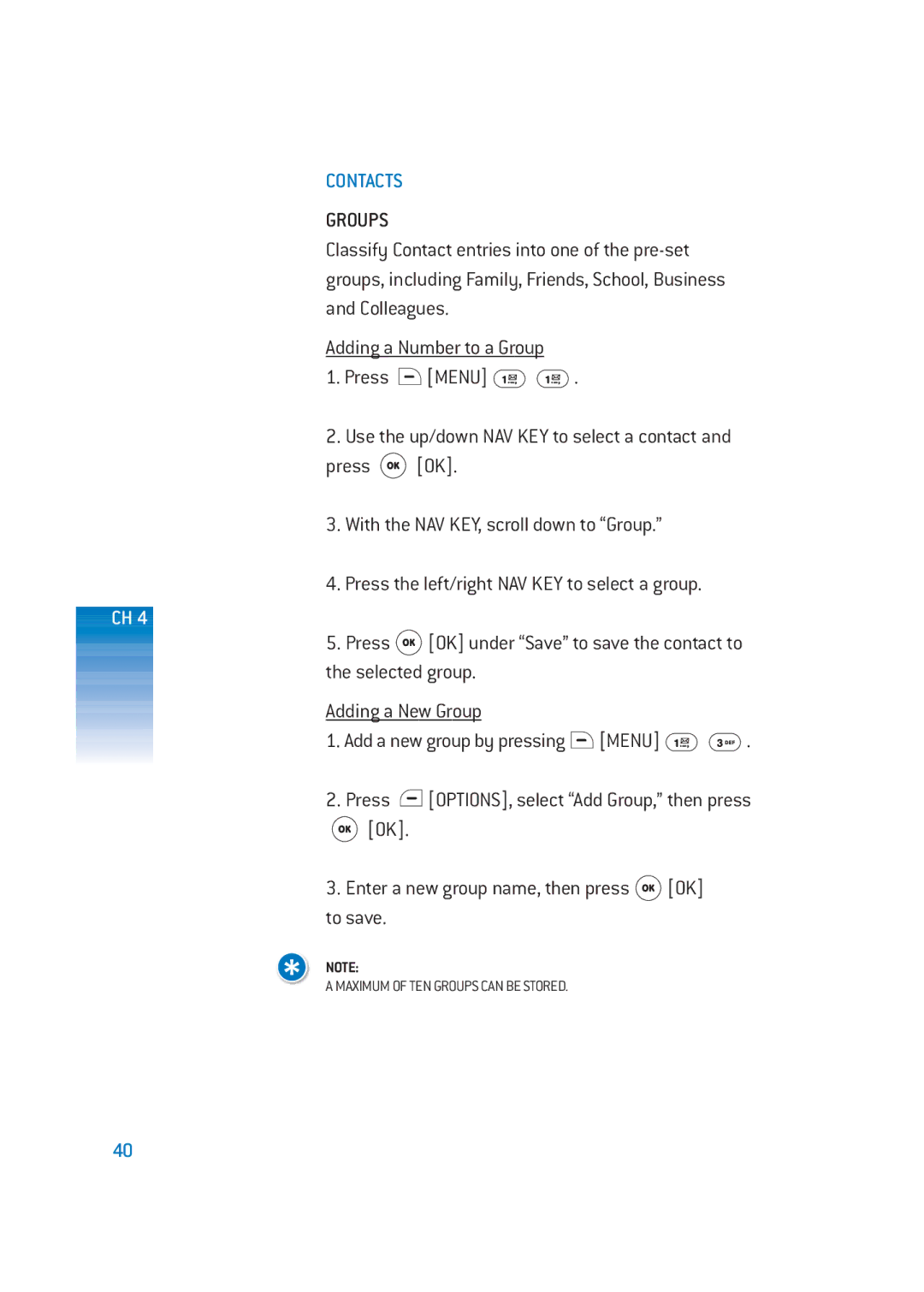 Pantech DM-P205 manual Groups 