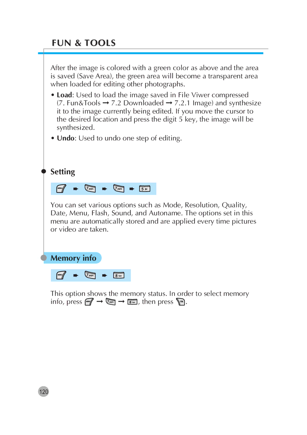 Pantech G670 manual Setting, Memory info 