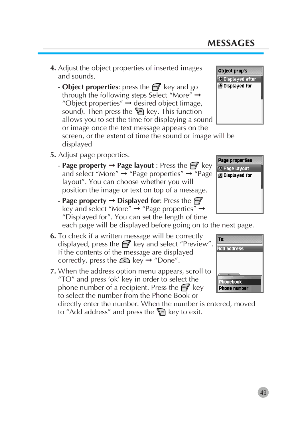 Pantech G670 manual Adjust the object properties of inserted images and sounds 