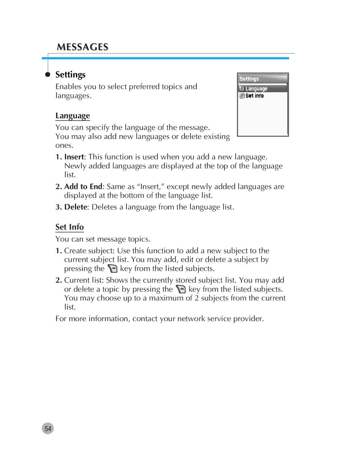 Pantech G670 manual Language, Set Info 