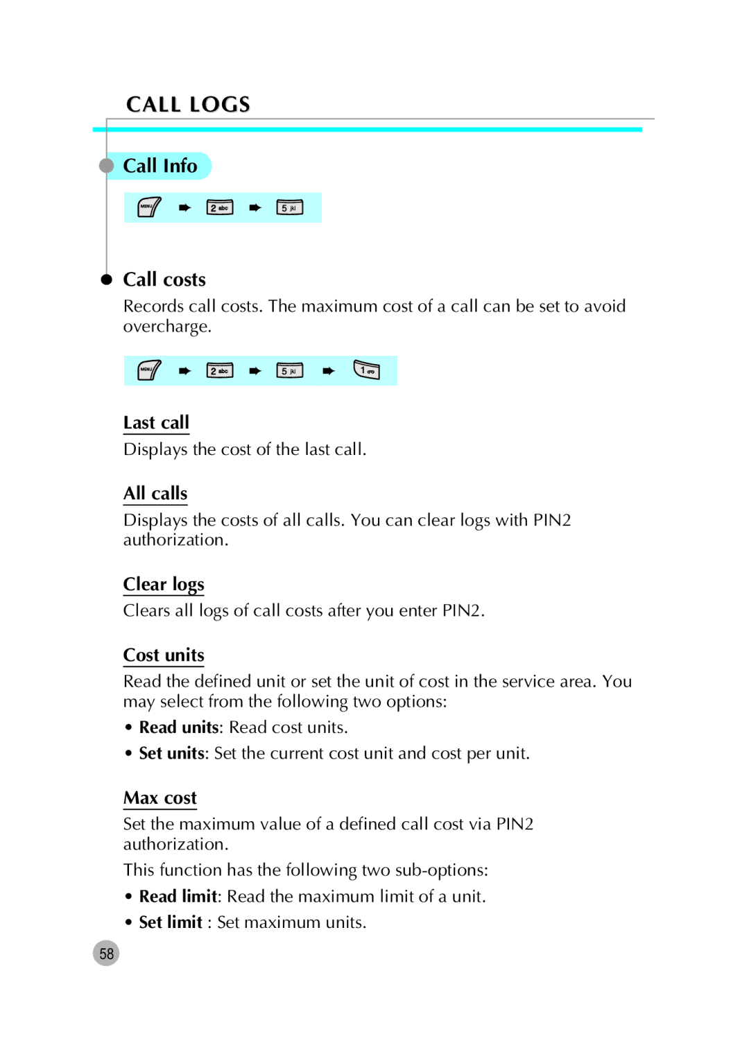 Pantech G670 manual Call Info Call costs 