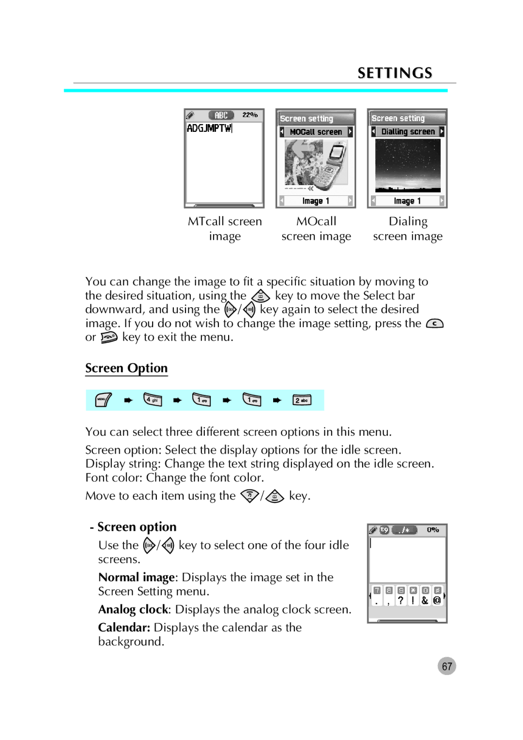 Pantech G670 manual Screen Option, Screen option 