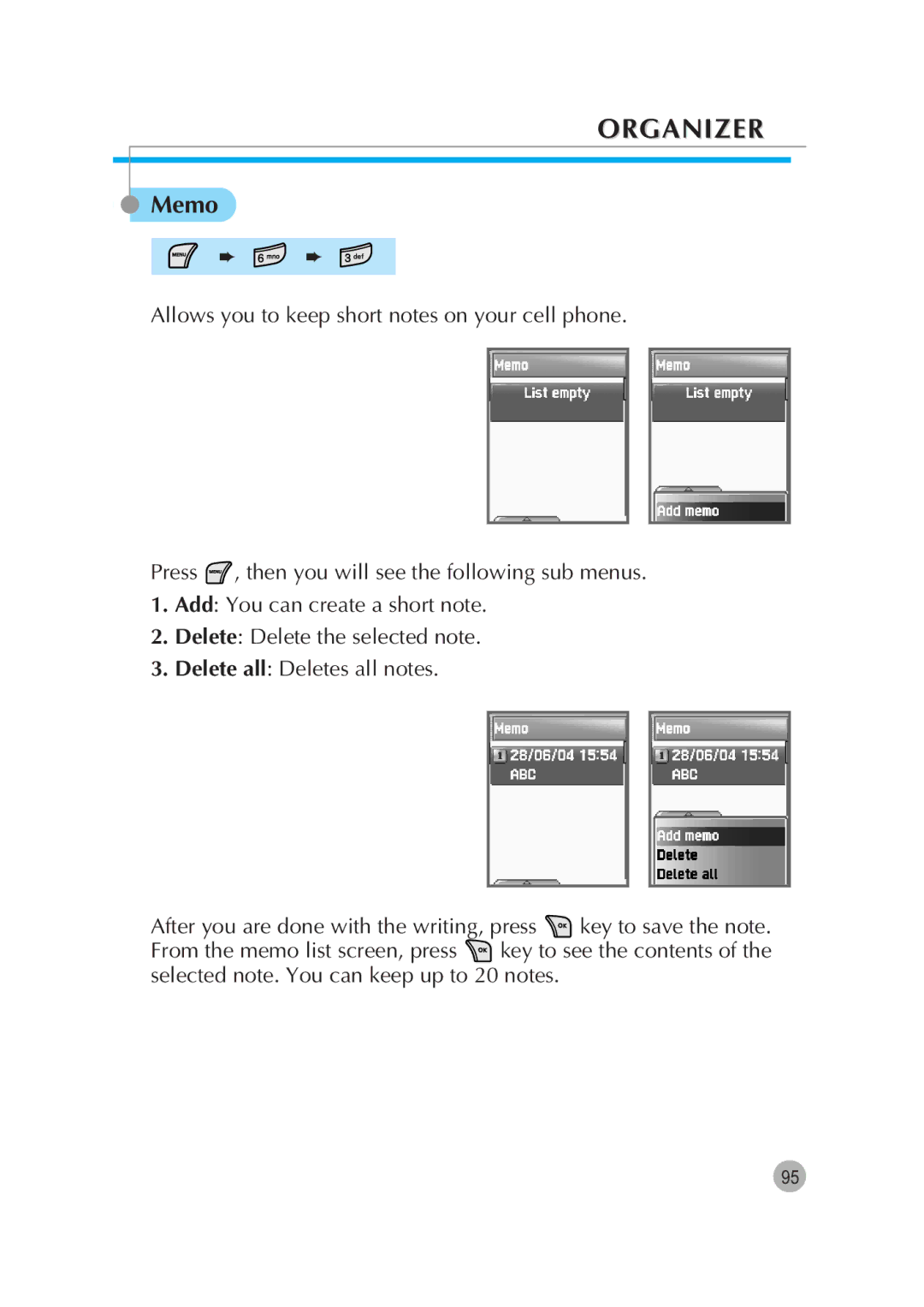 Pantech G670 manual Memo 