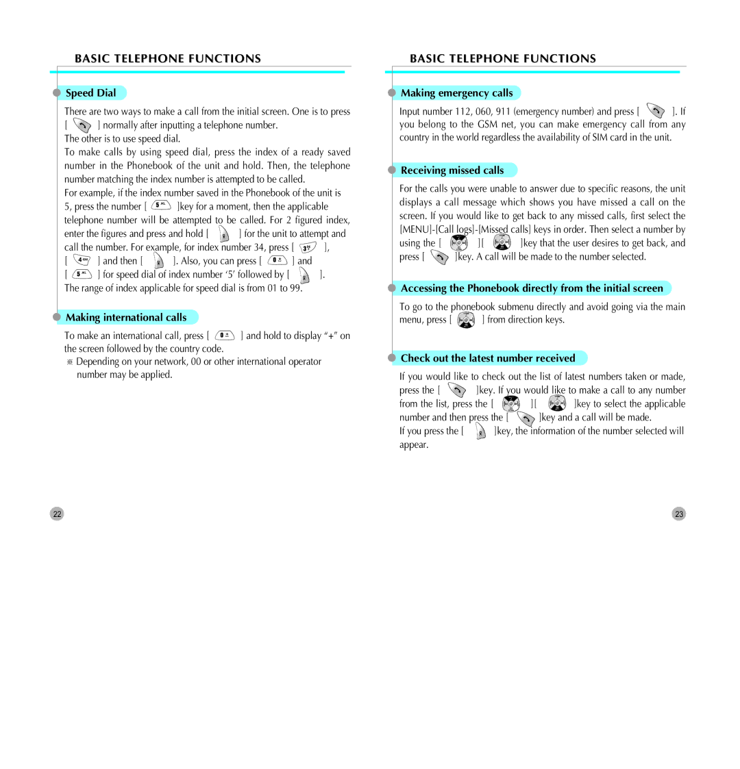 Pantech G700 manual Basic Telephone Functions, Basic Telephonene Functionsfunctions 