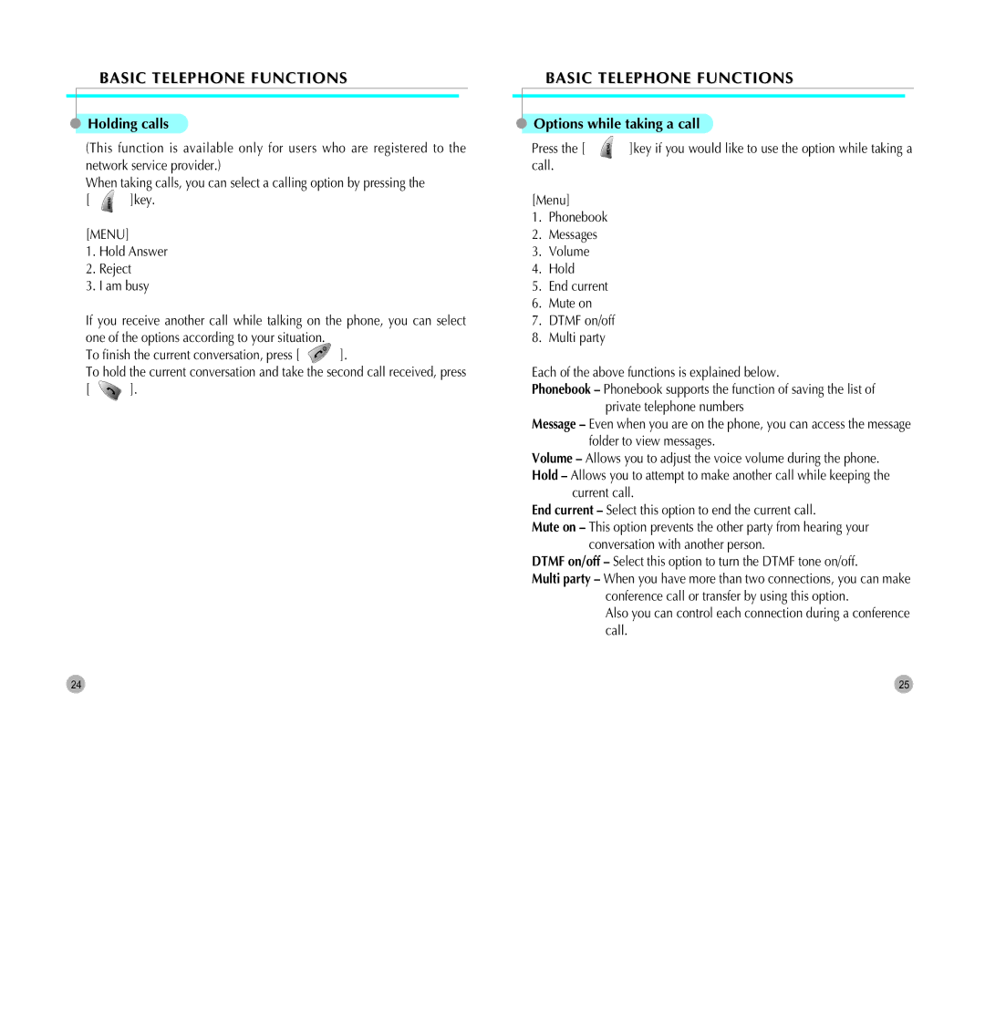 Pantech G700 manual Holding calls, Options while taking a call 