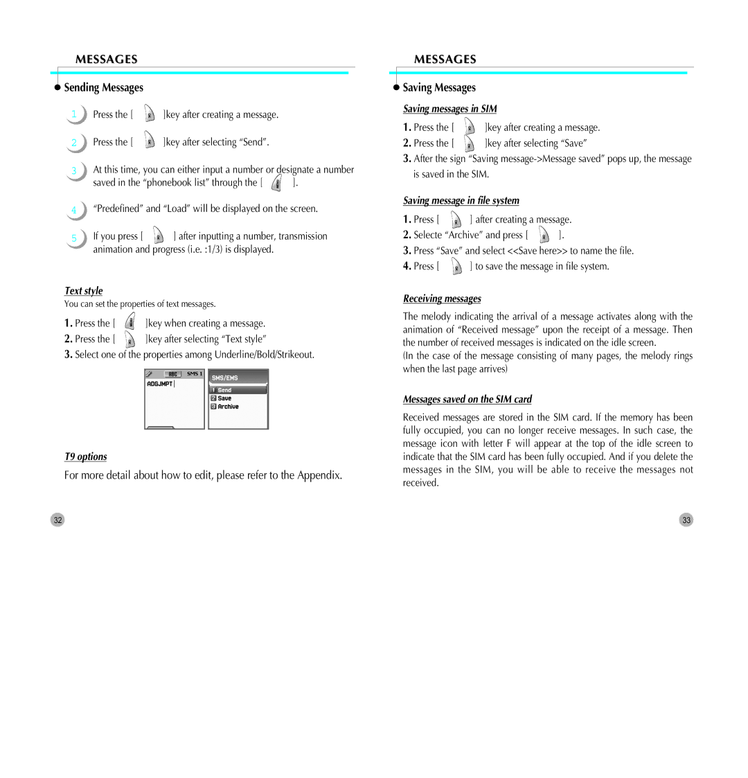 Pantech G700 manual Sending Messages, Saving Messages 