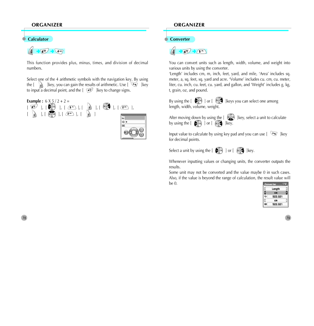 Pantech G700 manual Calculator Converter, Example 