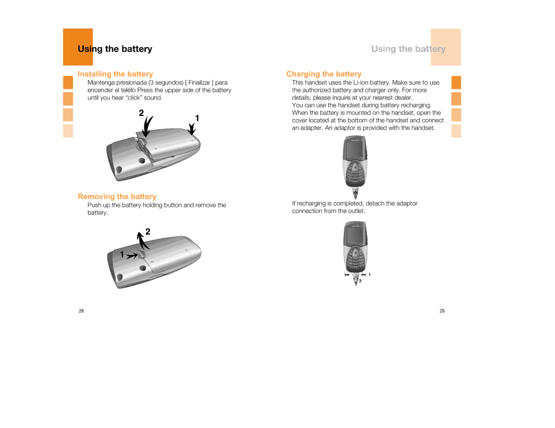 Pantech GB300 manual Using the battery, Installing the battery, Removing the battery, Charging the battery 