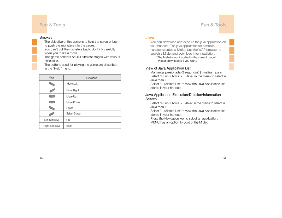 Pantech GB300 manual Smokey, View of Java Application List, Java Application Execution/Deletion/Information Search 