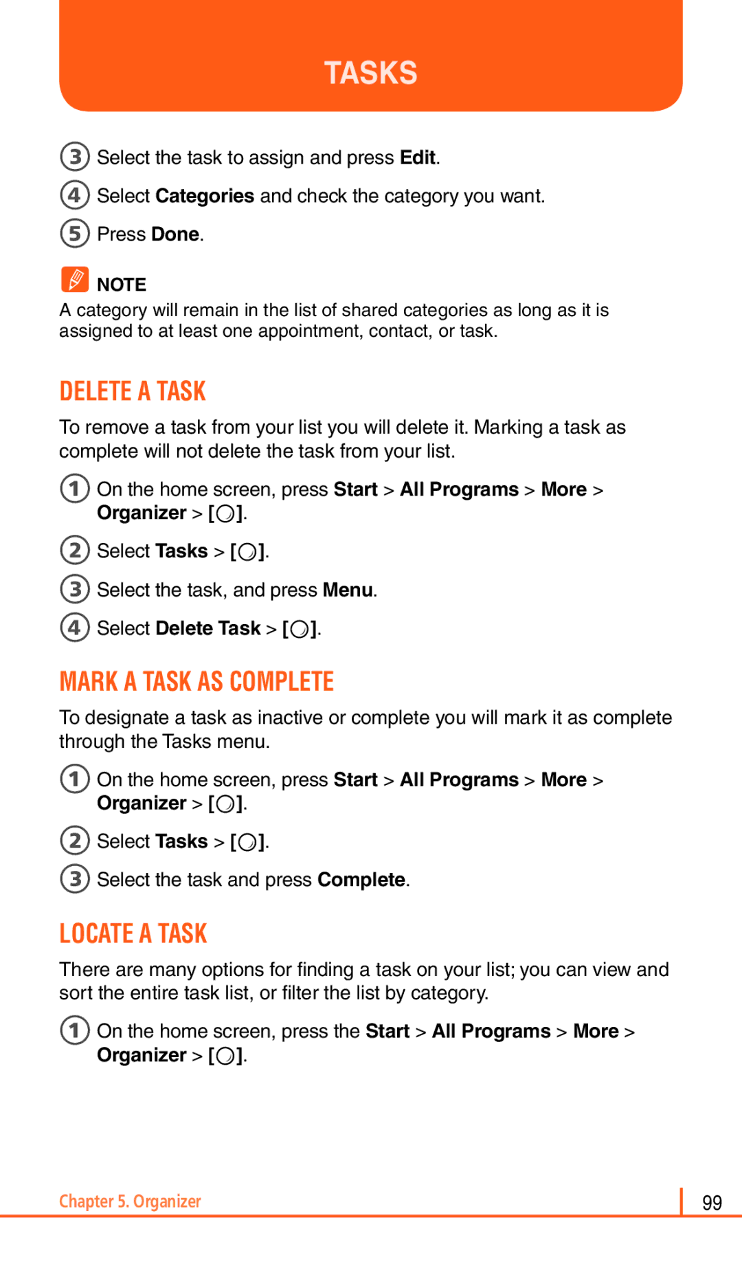 Pantech Matrix Pro manual Tasks, Delete a Task, Mark a Task AS Complete, Locate a Task, 4Select Delete Task O 