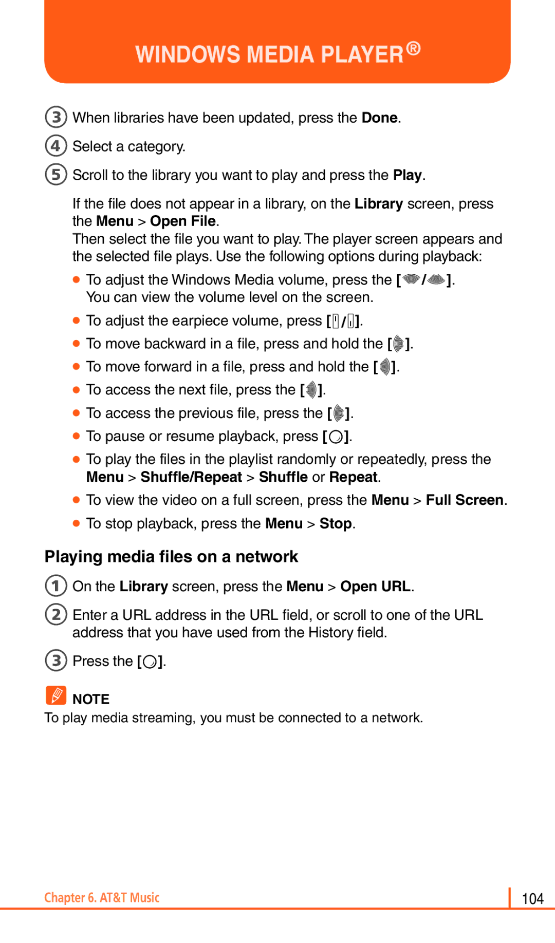 Pantech Matrix Pro manual Playing media ﬁles on a network 