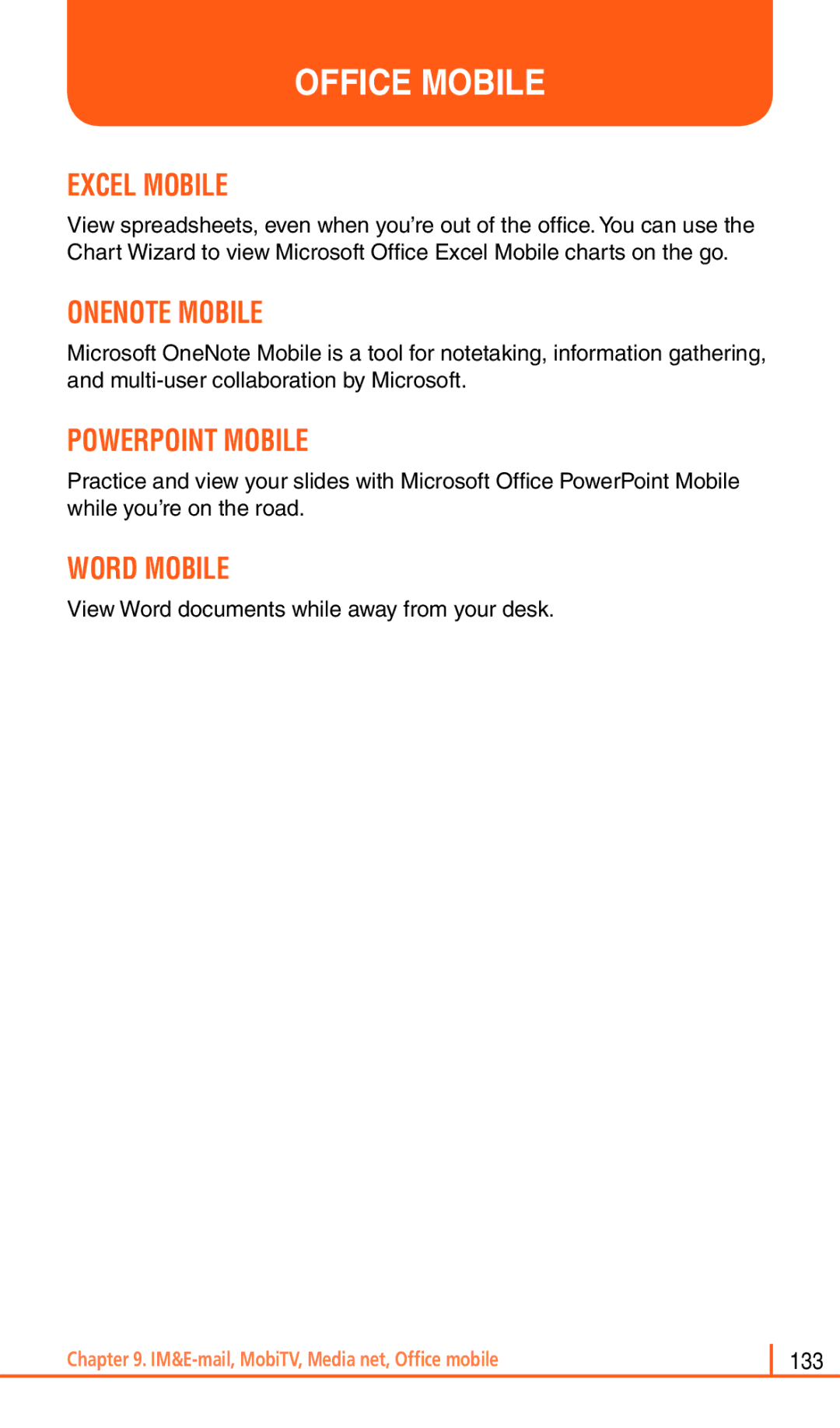 Pantech Matrix Pro manual Office Mobile, Excel Mobile, Onenote Mobile, Powerpoint Mobile, Word Mobile 