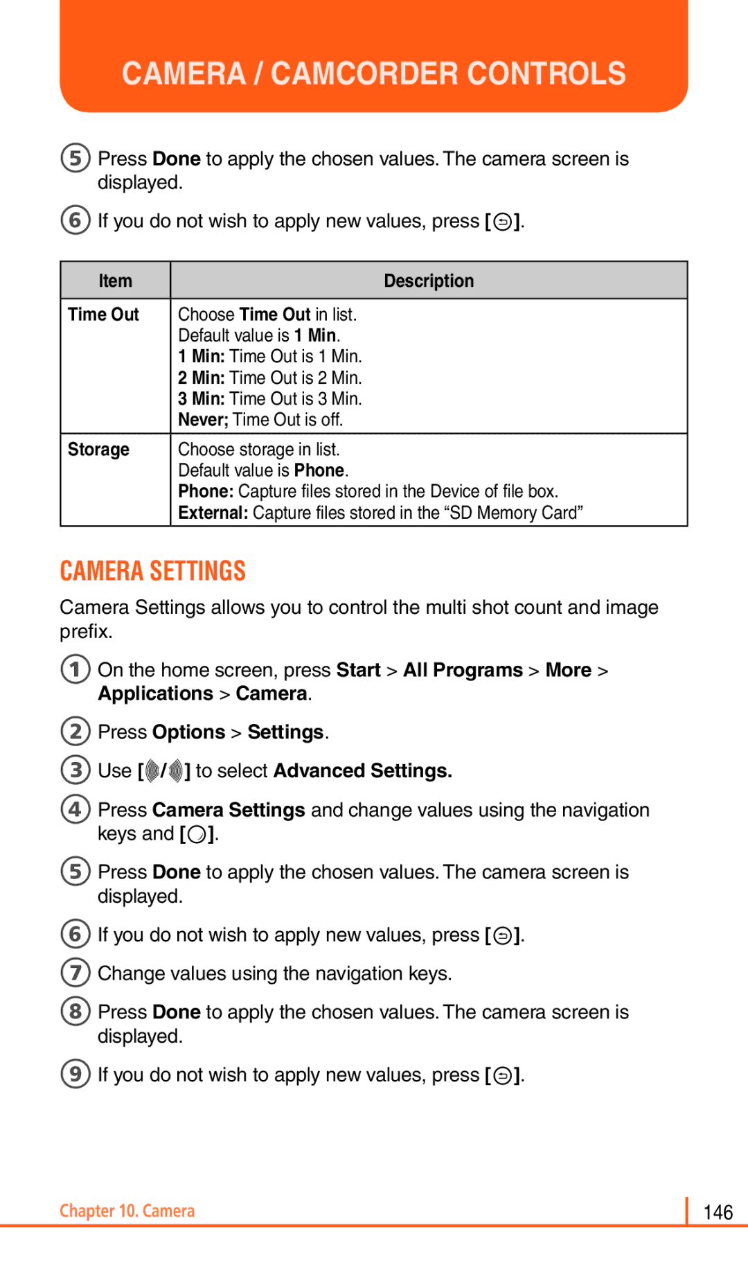 Pantech Matrix Pro manual Camera Settings 