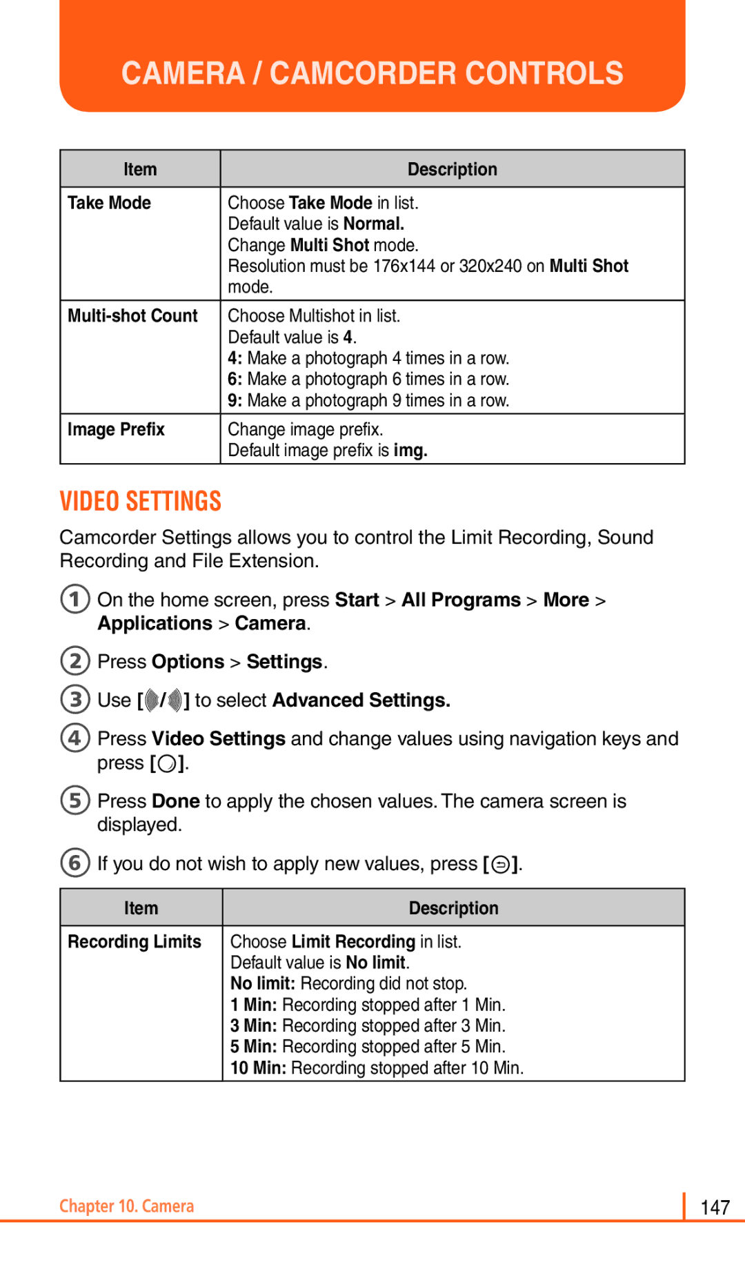 Pantech Matrix Pro manual Video Settings 