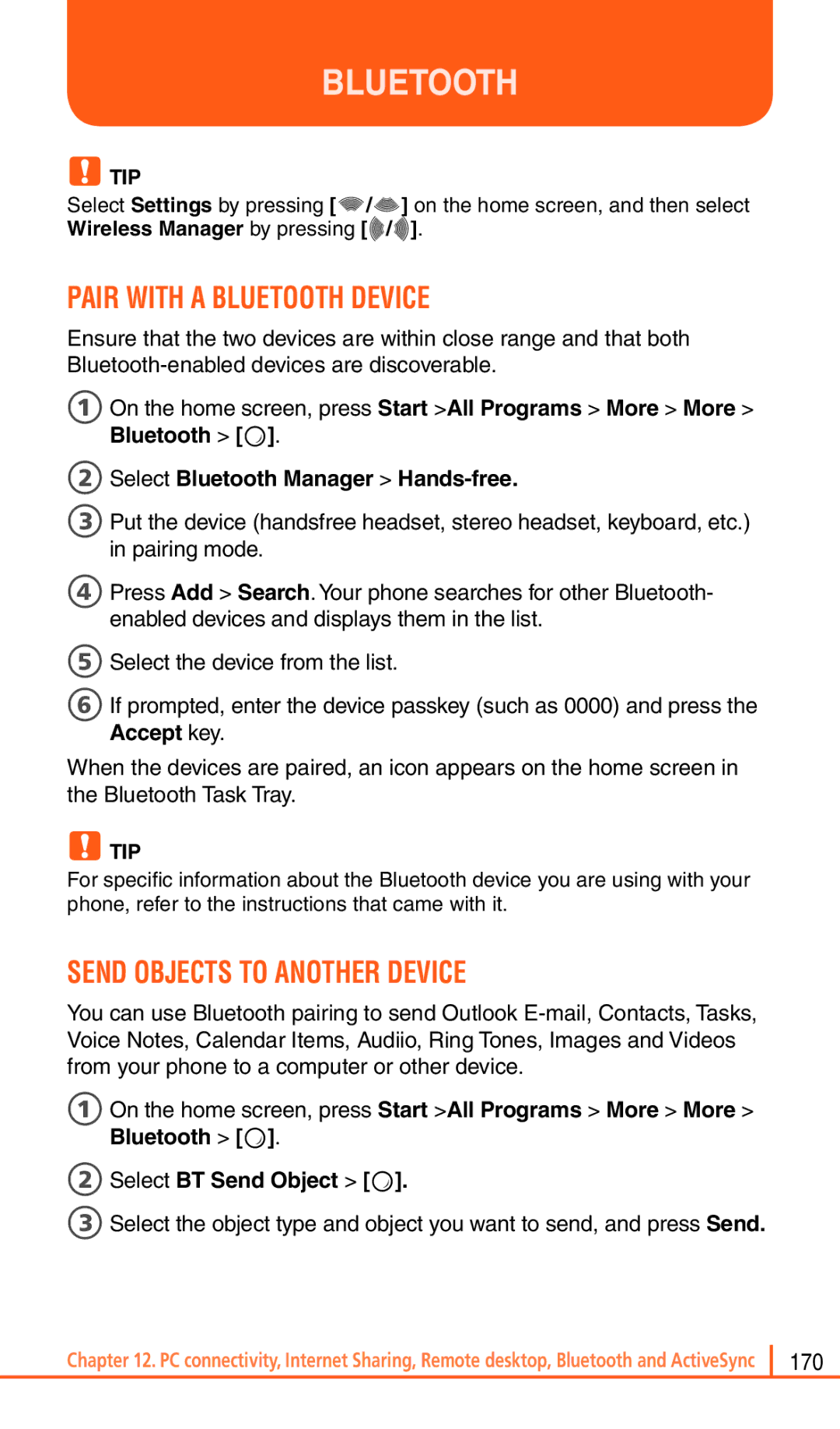 Pantech Matrix Pro manual Pair with a Bluetooth Device, Send Objects to Another Device 