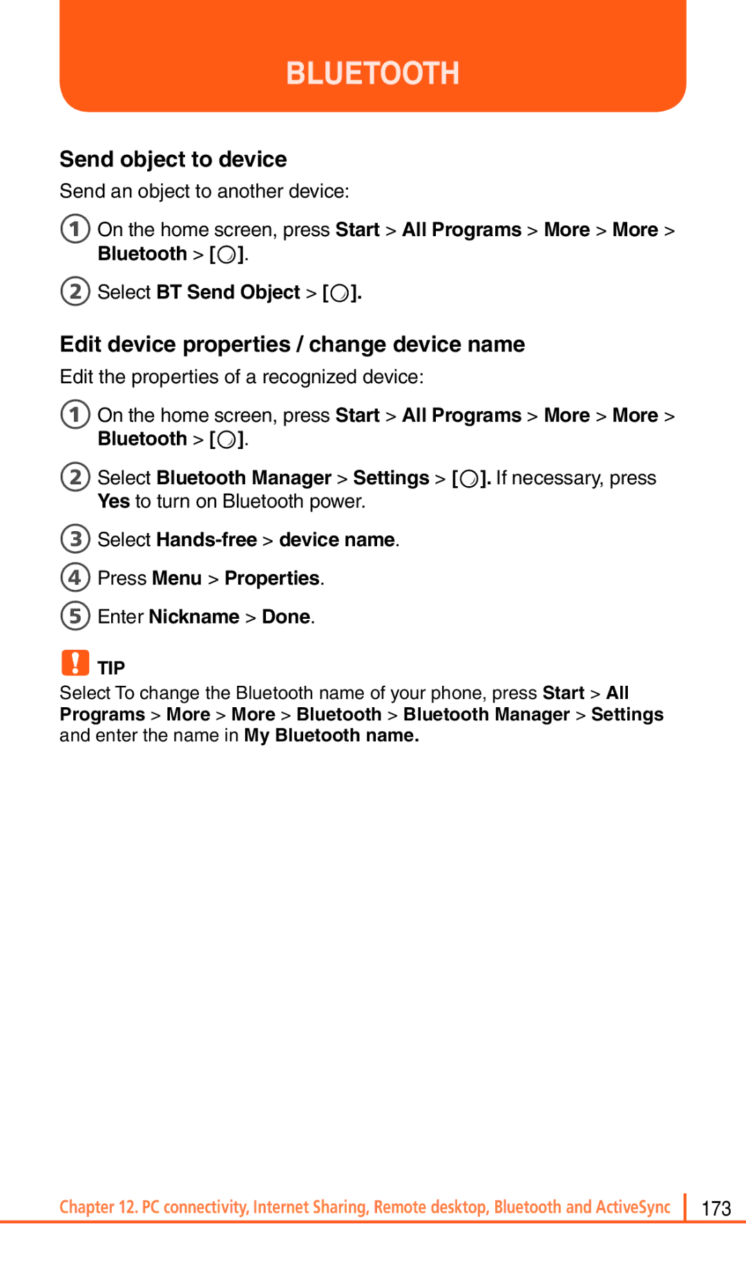 Pantech Matrix Pro Send object to device, Edit device properties / change device name, Send an object to another device 