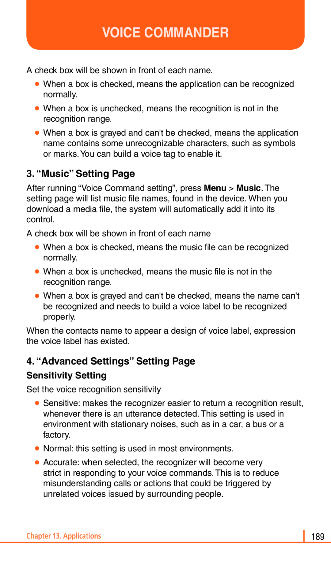 Pantech Matrix Pro manual Music Setting, Advanced Settings Setting Page Sensitivity Setting 