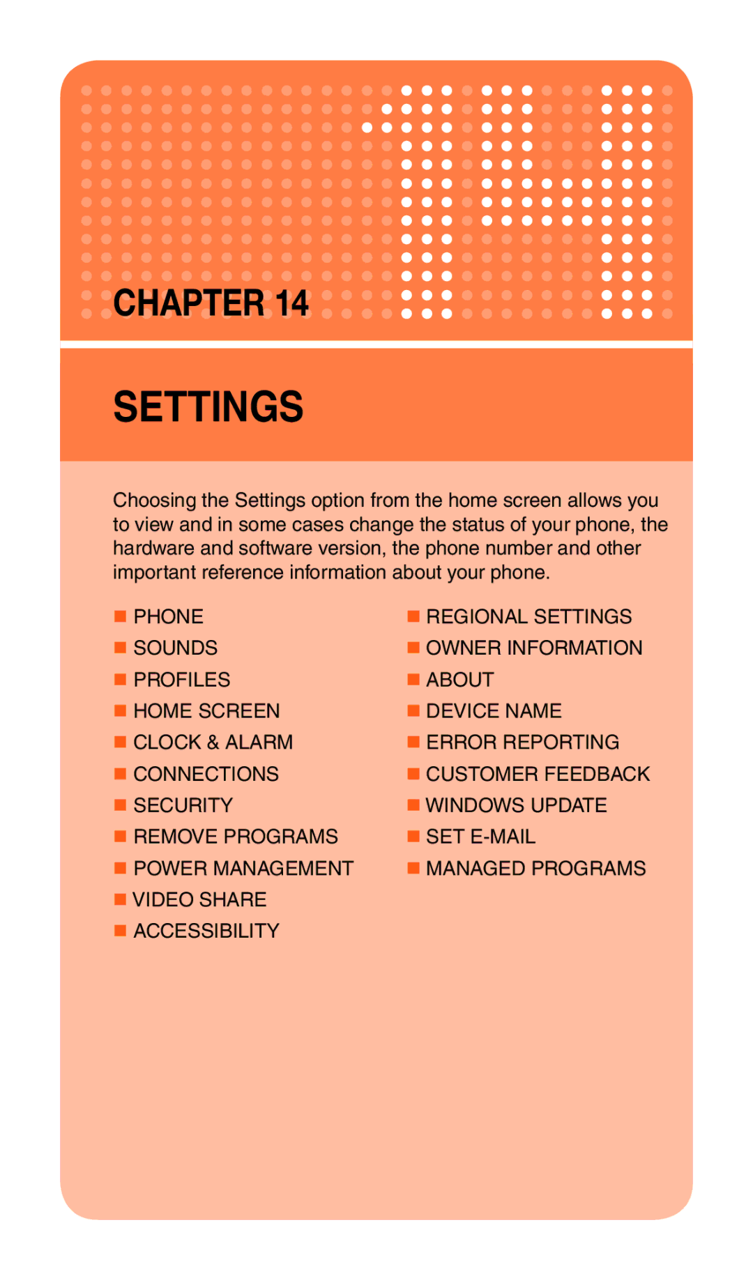 Pantech Matrix Pro manual Settings 