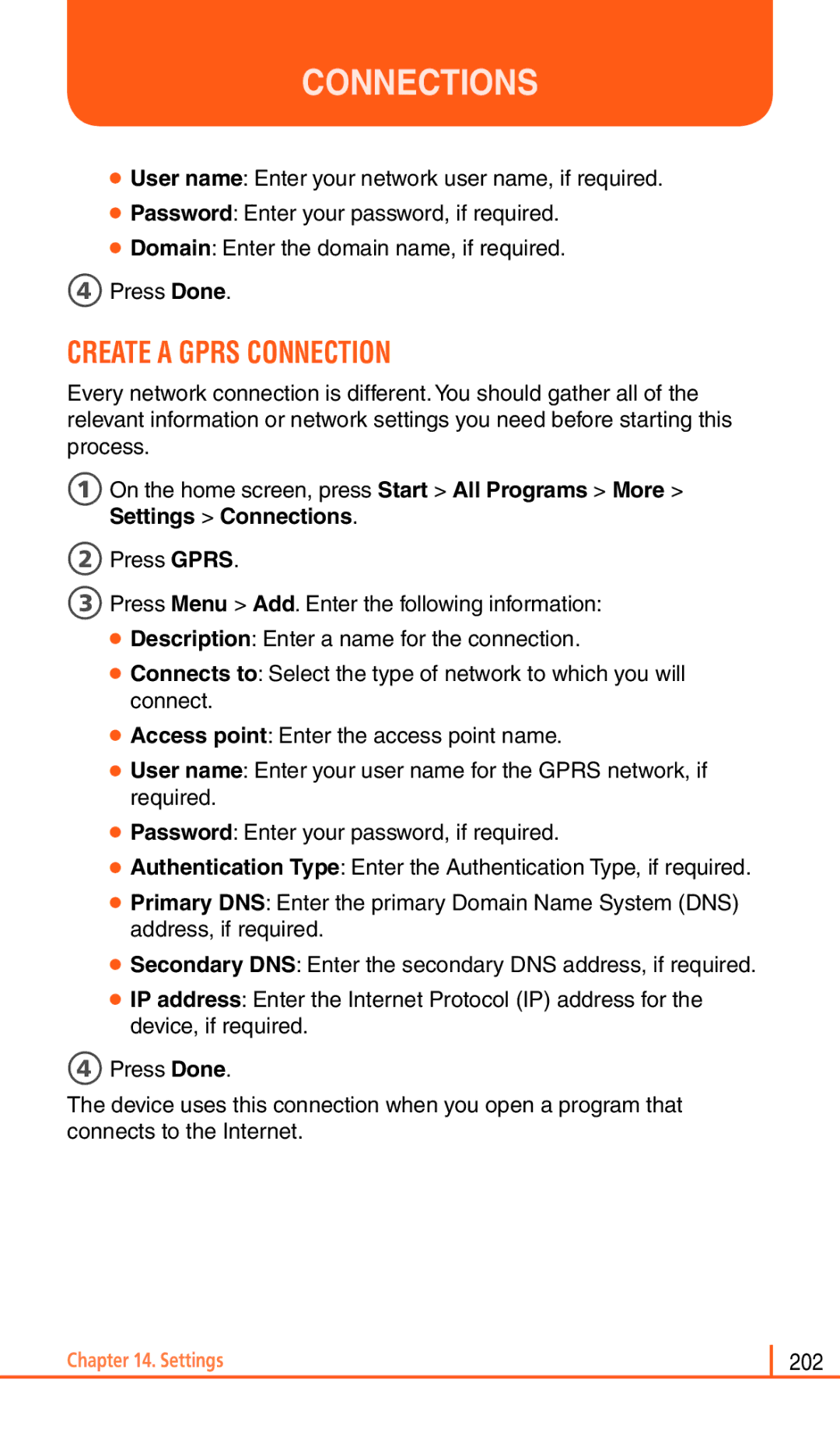 Pantech Matrix Pro manual Connections, Create a Gprs Connection 