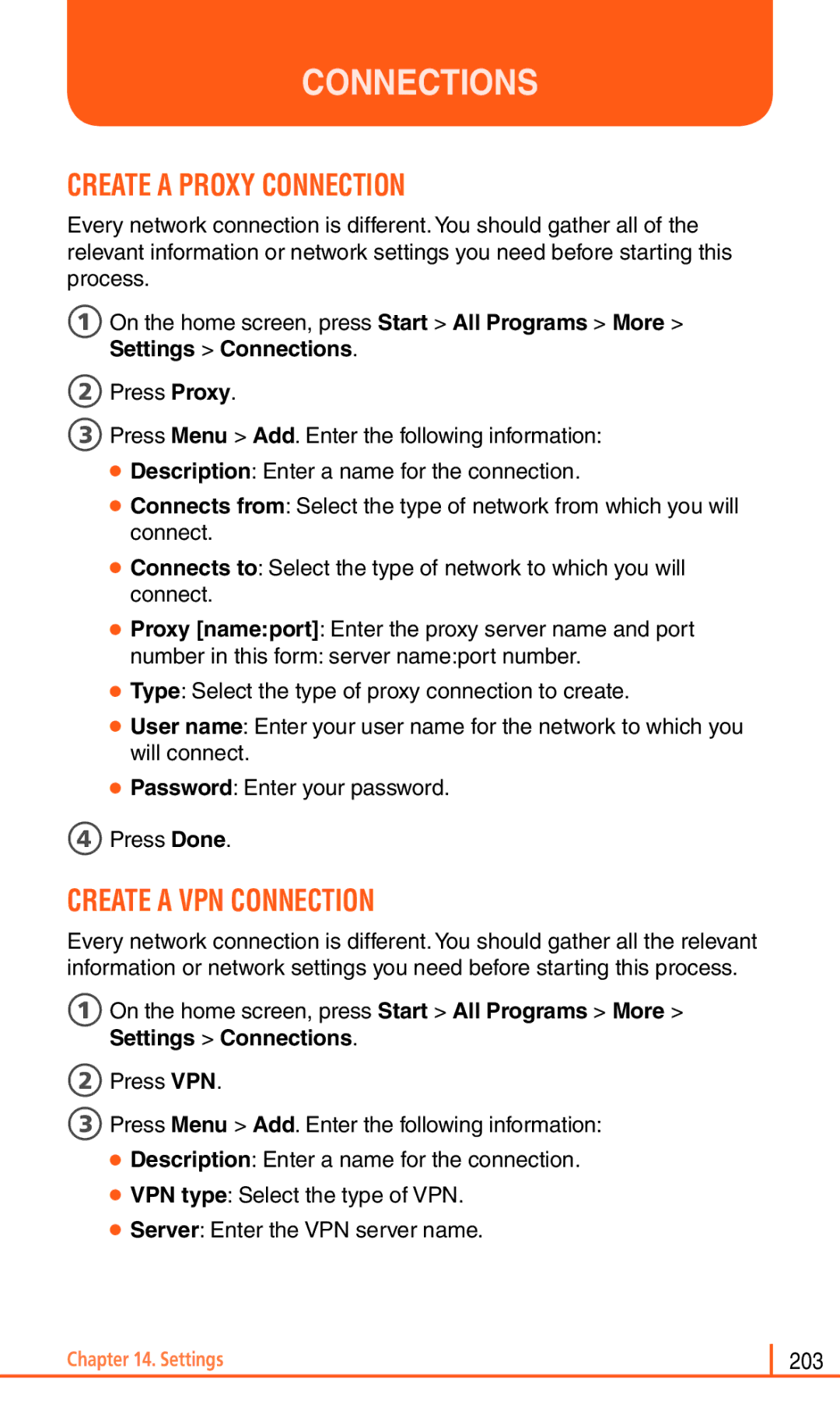 Pantech Matrix Pro manual Create a Proxy Connection, Create a VPN Connection 