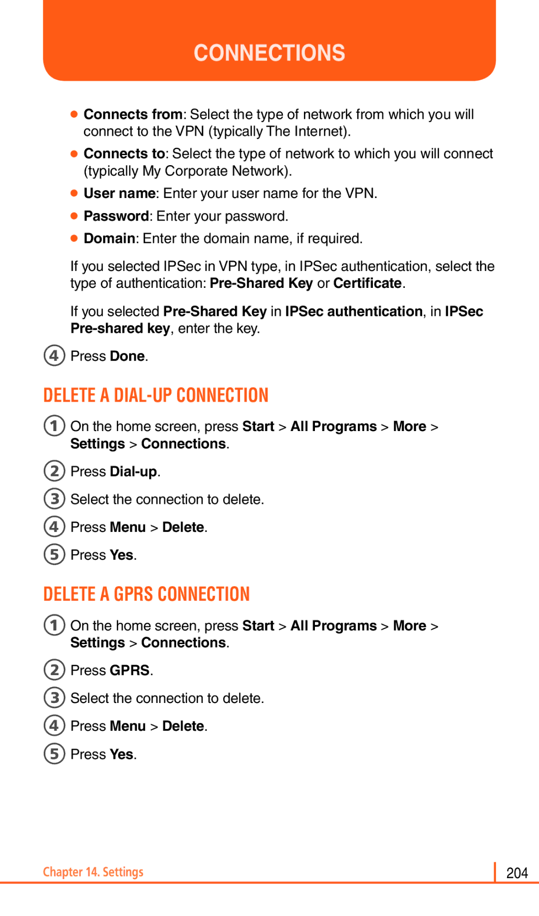 Pantech Matrix Pro Delete a DIAL-UP Connection, Delete a Gprs Connection, 2Press Dial-up 3Select the connection to delete 