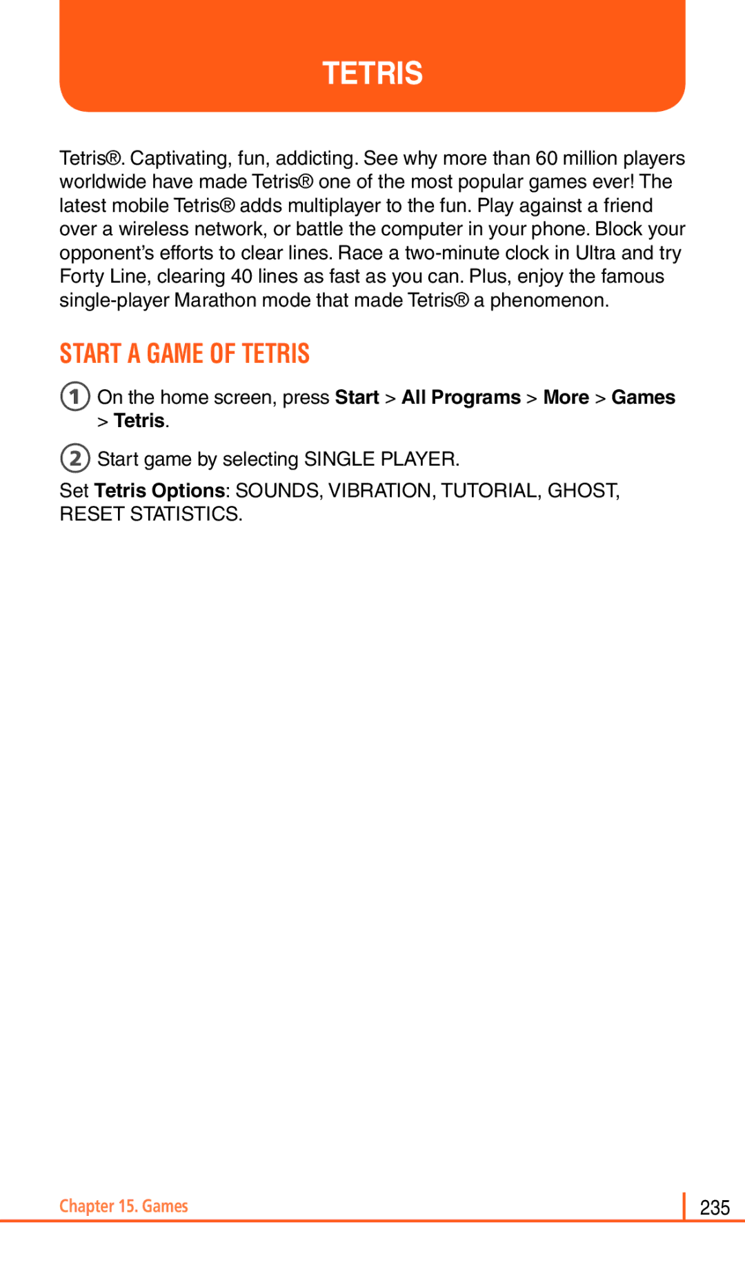 Pantech Matrix Pro manual Start a Game of Tetris 