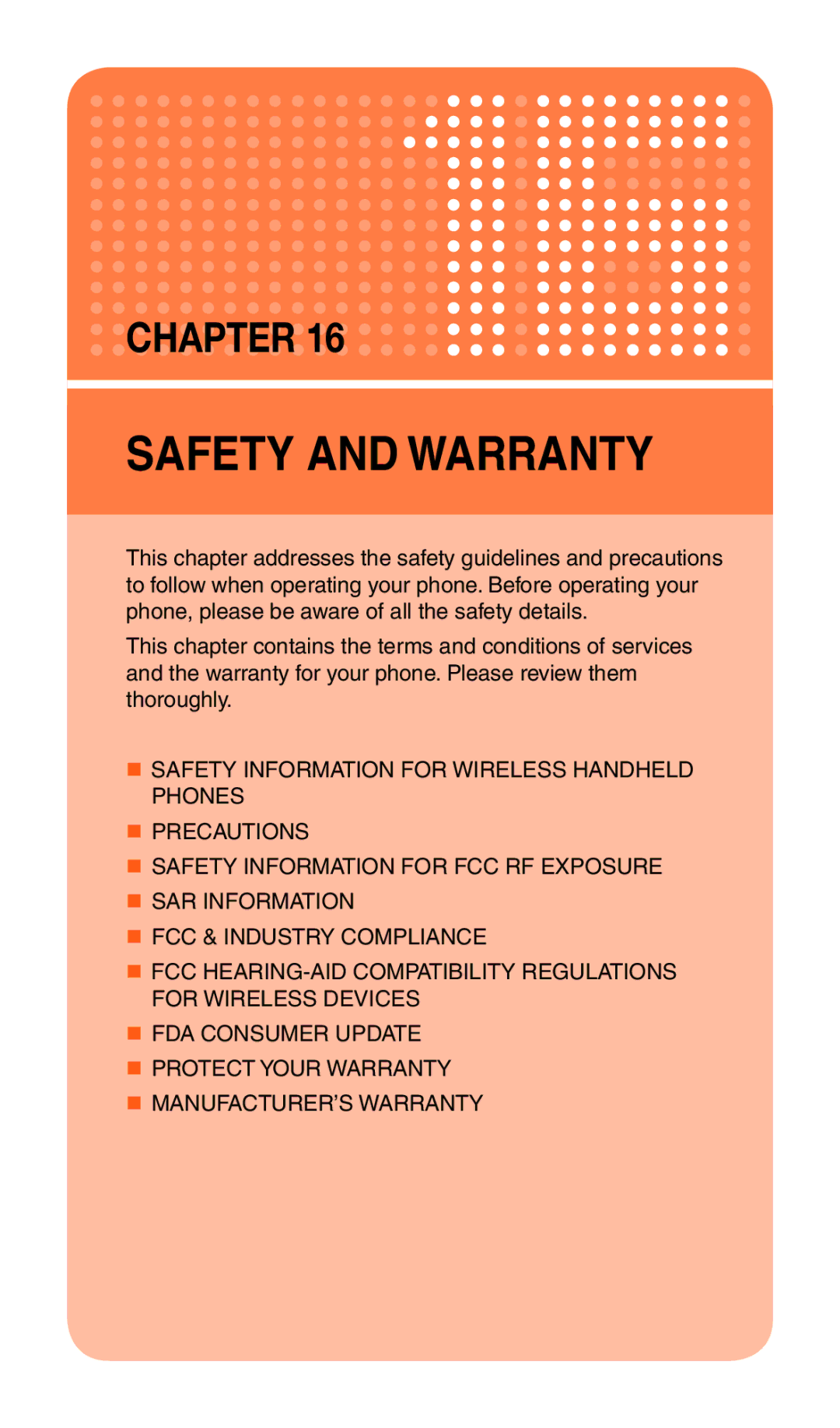 Pantech Matrix Pro manual Safety and Warranty 