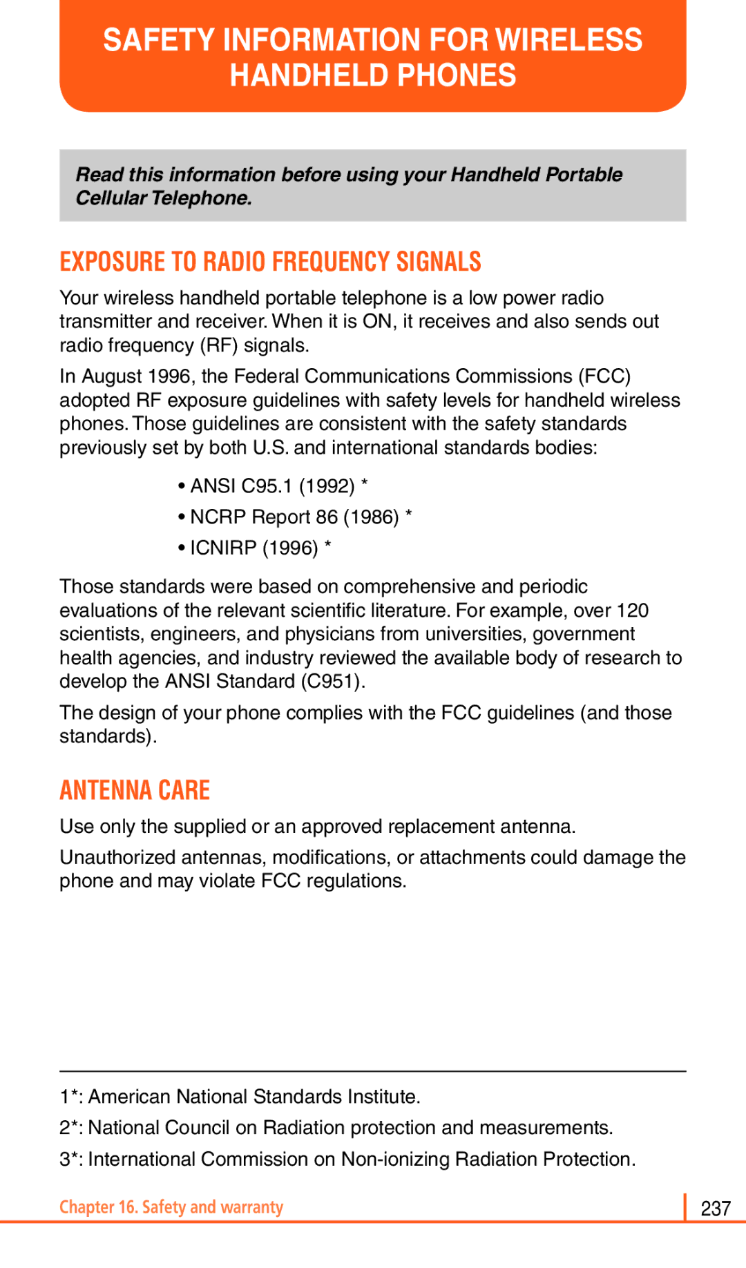 Pantech Matrix Pro Safety Information for Wireless Handheld Phones, Exposure to Radio Frequency Signals, Antenna Care 