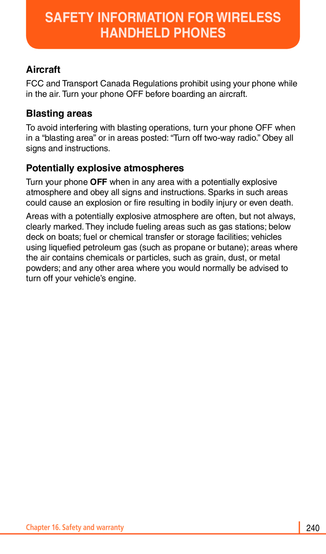 Pantech Matrix Pro manual Aircraft, Blasting areas, Potentially explosive atmospheres 