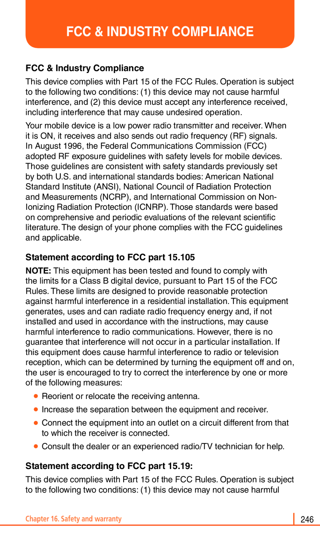 Pantech Matrix Pro manual FCC & Industry Compliance, Statement according to FCC part 