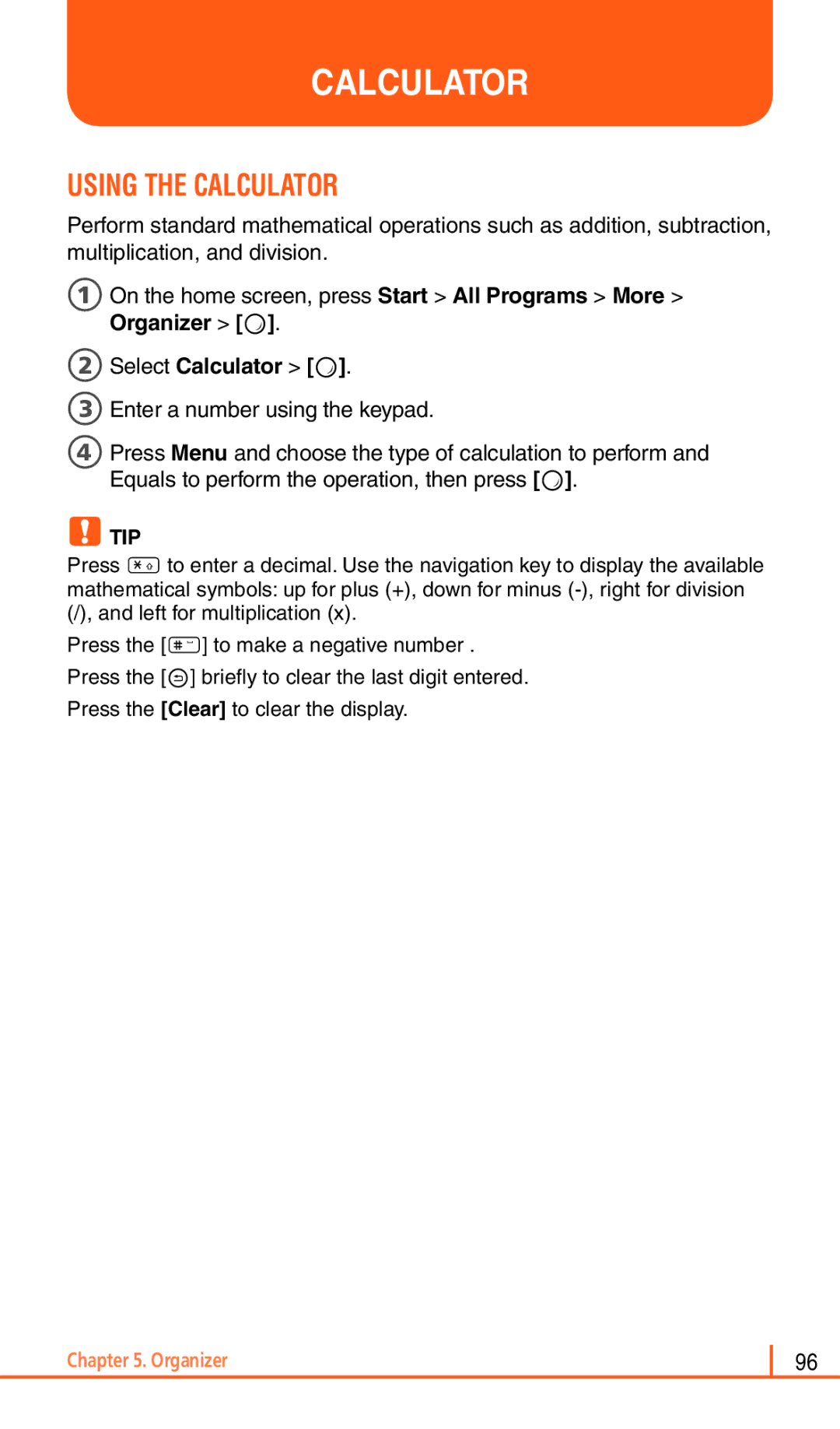 Pantech Matrix Pro manual Using the Calculator 