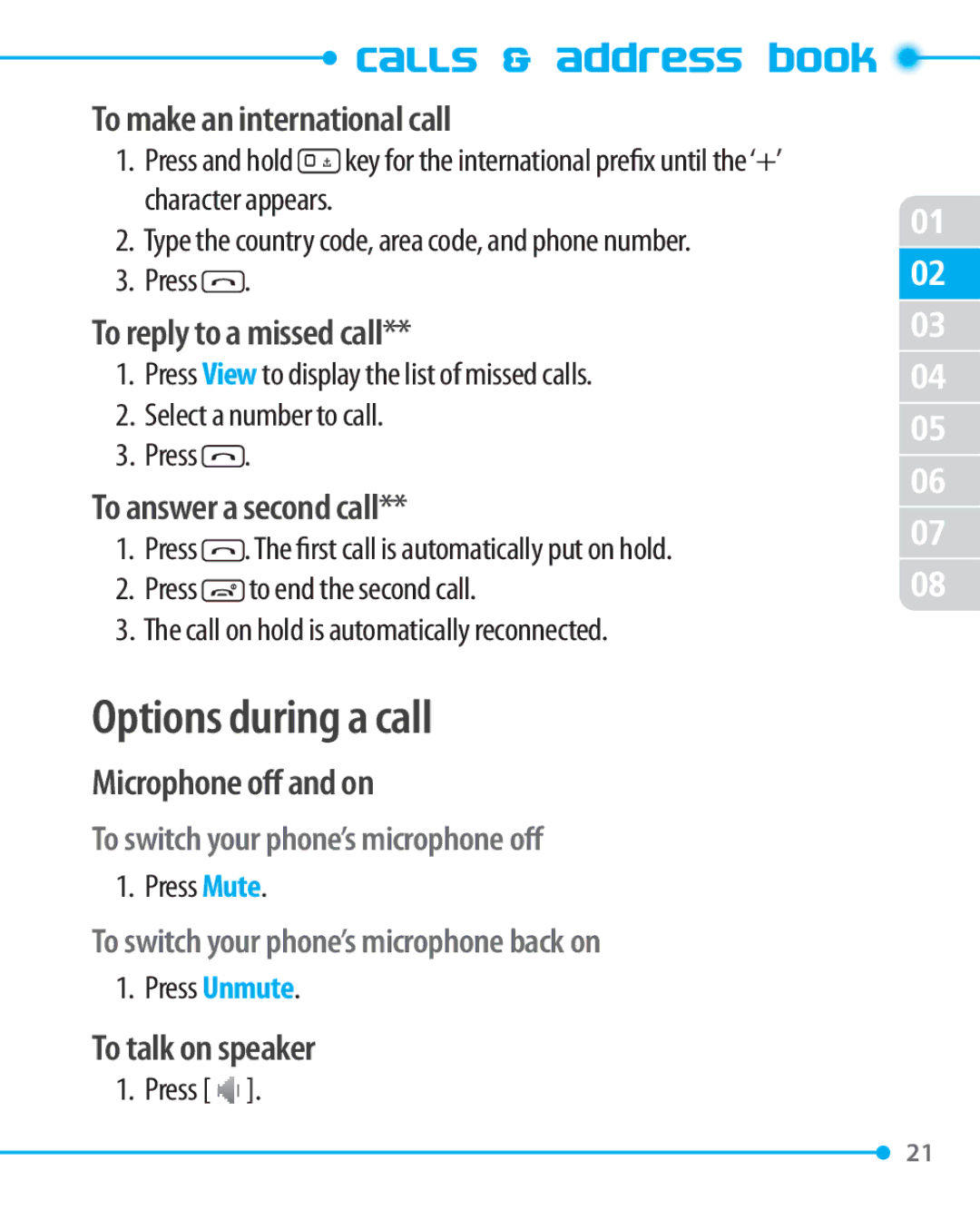 Pantech P1000 manual Options during a call 