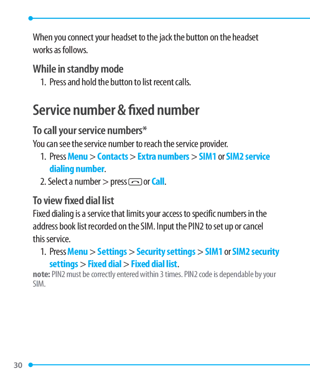 Pantech P1000 Service number & fixed number, While in standby mode, To call your service numbers, To view fixed dial list 