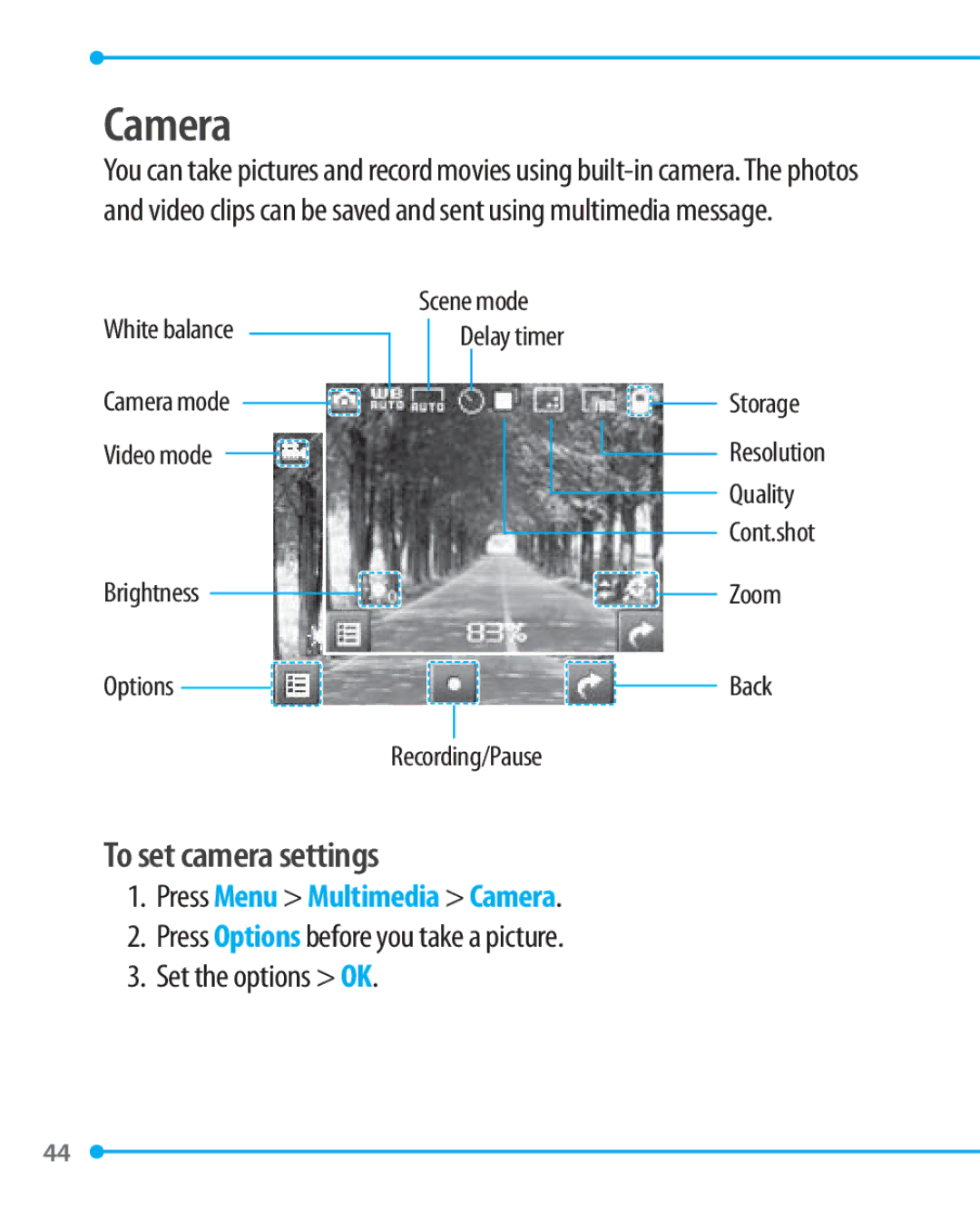 Pantech P1000 manual Camera, To set camera settings 