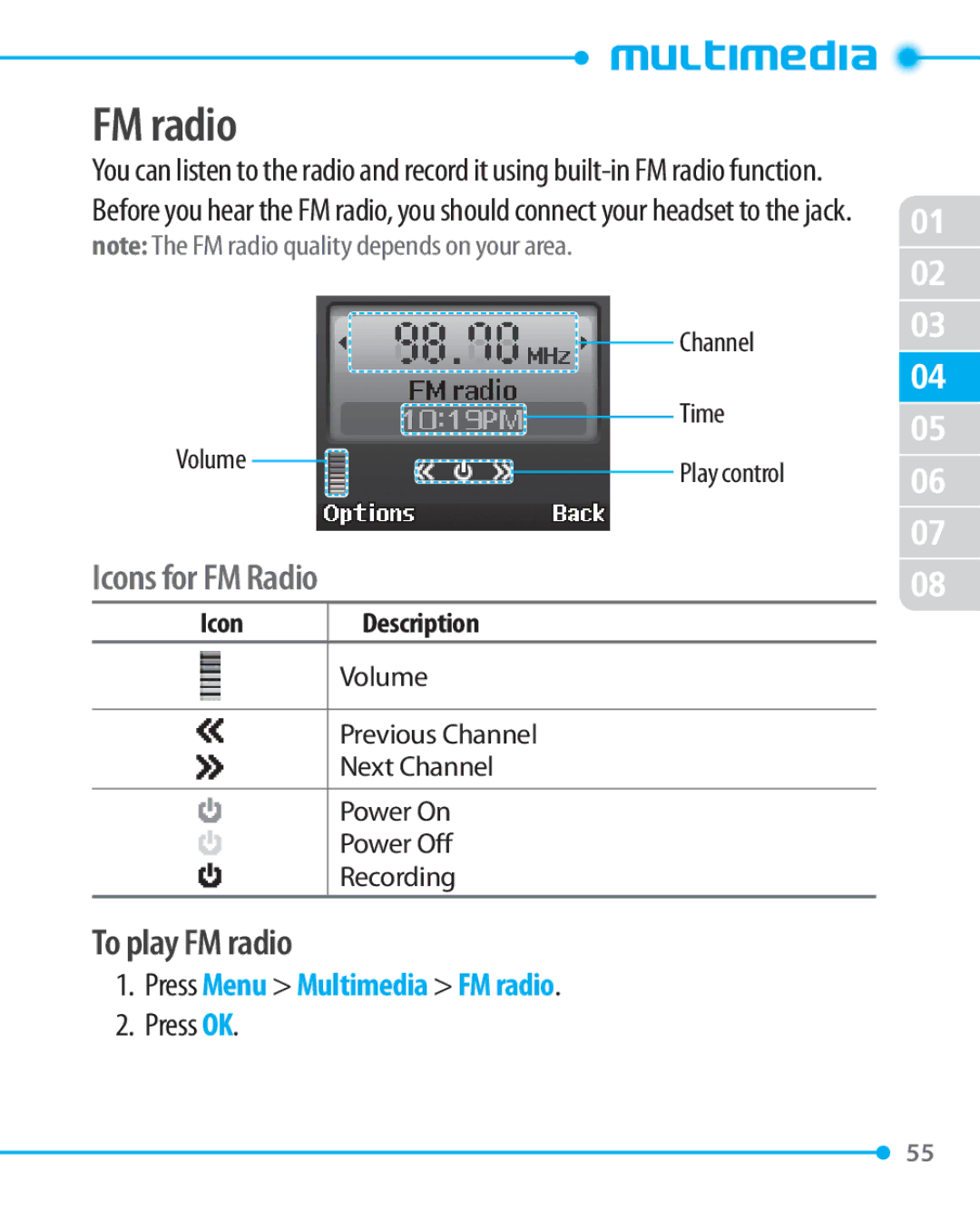 Pantech P1000 manual To play FM radio 