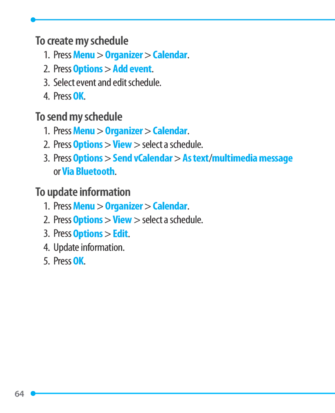 Pantech P1000 manual To create my schedule, To send my schedule 