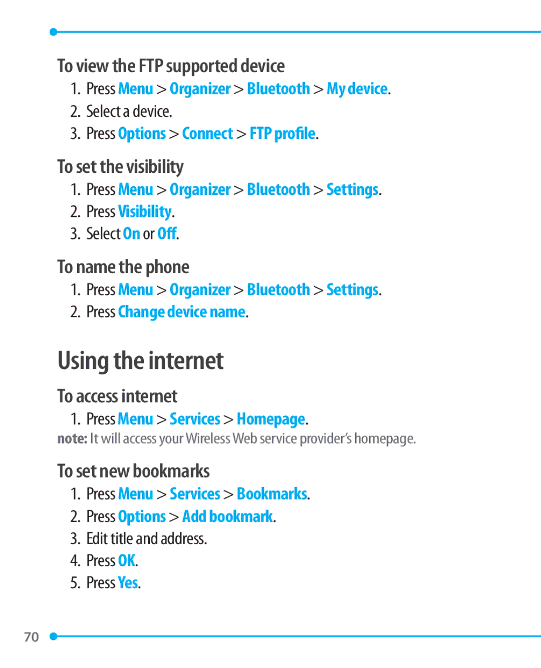 Pantech P1000 manual Using the internet 